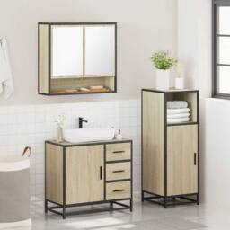 Berkfield Home 3 Piece Bathroom Furniture Set Sonoma Oak Engineered Wood in Light Tan - thumbnail 4