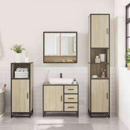 Berkfield Home 3 Piece Bathroom Furniture Set Sonoma Oak Engineered Wood in Light Tan - thumbnail 3