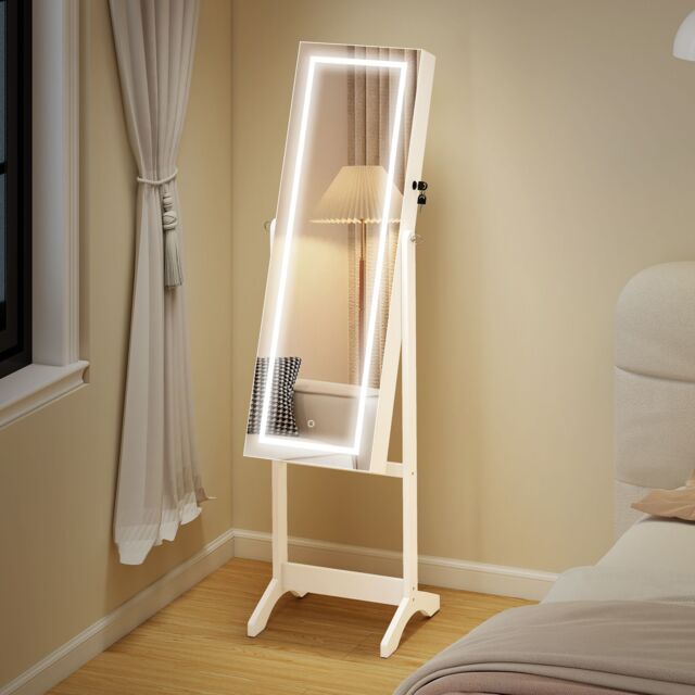 HOMCOM Jewellery Cabinet with LED Light Lockable Jewellery Organiser in White - image 1