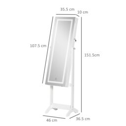HOMCOM Jewellery Cabinet with LED Light Lockable Jewellery Organiser in White - thumbnail 3
