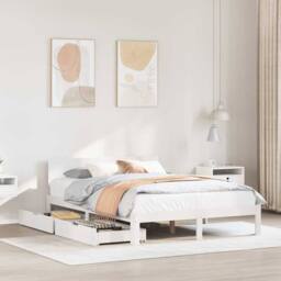 Berkfield Home Decorative Bed Frame with Drawers without Mattress White 150x200 - Size: King - thumbnail 2