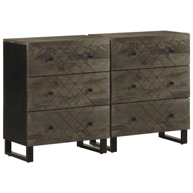 Berkfield Home Sideboards 2 pcs Black 60x33x75 cm Solid Wood Mango - Size: 60 x 33 x 75 cm - image 1