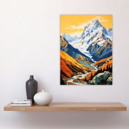 Artery8 Aoraki Mount Cook Artwork Amber Orange Blue National Park New Zealand Snow Peaked Mountain Cloud Piercer Large Wall Unframed Art Poster Print - thumbnail 4