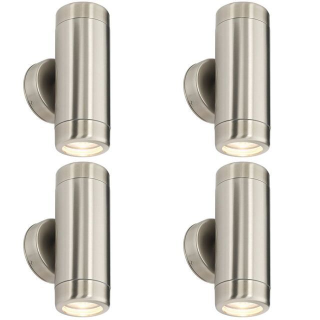 Loops 4 PACK Up & Down Twin Outdoor Wall Light - 2 x 7W GU10 LED - Stainless Steel in Metallics - image 1