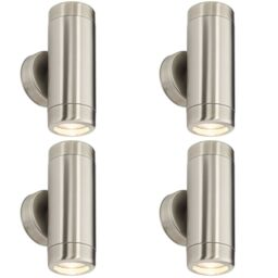Loops 4 PACK Up & Down Twin Outdoor Wall Light - 2 x 7W GU10 LED - Stainless Steel in Metallics - thumbnail 1