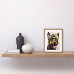 "Artery8 Wall Art Print German Shepherd Dog Wearing Ski Helmet & Goggles Artwork Framed 9X7 Inch in Beige - Size: W7"" x H9""" - thumbnail 2