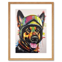"Artery8 Wall Art Print German Shepherd Dog Wearing Ski Helmet & Goggles Artwork Framed 9X7 Inch in Beige - Size: W7"" x H9""" - thumbnail 1