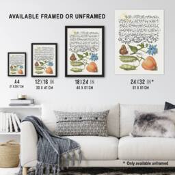 "Artery8 Talewort Pea & Lantern Plant Calligraphy Wall Art Poster Print in White - Size: W24"" x H32""" - thumbnail 3
