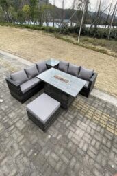 Fimous PE Rattan Garden Corner Furniture Gas Fire Pit Table Heater Lounge Big Footstool in Dark Grey - thumbnail 3