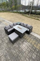 Fimous PE Rattan Garden Corner Furniture Gas Fire Pit Table Heater Lounge Big Footstool in Dark Grey - thumbnail 4