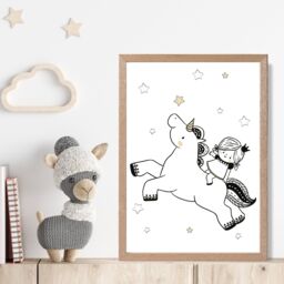 ARTZE Scandi Princess Little & Unicorn Framed Print SIZE: A3 with Oak Frame in Black - Size: A4 - thumbnail 2