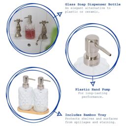Harbour Housewares 2pc Prism Glass Soap Dispenser Set with Bamboo Tray in Clear - thumbnail 2