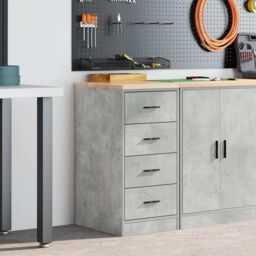 Berkfield Home Garage Storage Cabinet Concrete Grey 40x51x85 cm Solid Wood Pine - Size: 40 x 51 x 85 cm - thumbnail 3