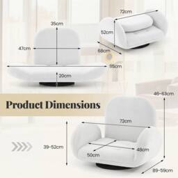 Kelvenix Swivel Floor Chair Folding Gaming Chair in White - Size: 0.6m2 - thumbnail 2