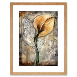 "Artery8 Wall Art Print Batik Style Pattern Calla Lily Flower Bloom Artwork Framed 9X7 Inch in Beige - Size: W7"" x H9""" - thumbnail 1