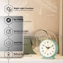 "NESTLUNE 4.5"" Green Silent Bedside Alarm Clock Non Ticking Bedroom - Size: 100 cm x 15 cm" - thumbnail 3