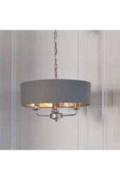 Netlighting Highclere Cylindrical Pendant Light Bright Nickel Plate Charcoal Fabric in Grey - thumbnail 2