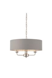 Netlighting Highclere Cylindrical Pendant Light Bright Nickel Plate Charcoal Fabric in Grey