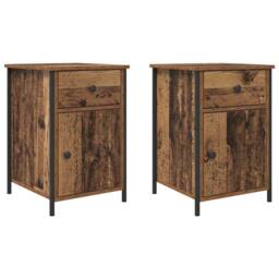 Berkfield Home Rustic Bedside Cabinets 2 pcs Old Wood 40x42x60 cm Engineered Wood in Brown - Size: 40 x 42 x 60 cm - thumbnail 3