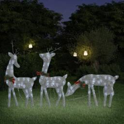 Berkfield Home Christmas Reindeer Family 270x7x90 cm Silver Cold White Mesh - Size: 270 x 7 x 90 cm