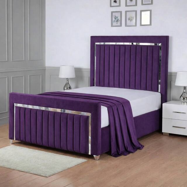 Living Comfort Bedz Chrome Edge Ottoman Gas Lift Storage Bed with 48 Inch Headboard in Purple - Size: Double - image 1