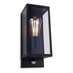 Netlighting Dallas Outdoor PIR Motion Sensor Flush Box Wall Light Black IP44 E27