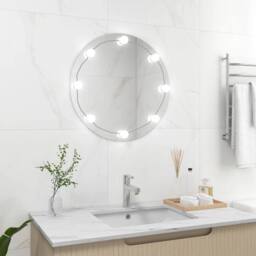 Berkfield Home Wall Mirror with LED Lights Round Glass in Silver - thumbnail 3