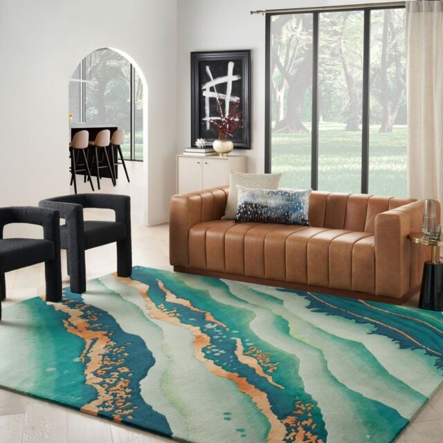 The Rug Shop UK Green Handmade Luxurious Easy to clean Abstract Area Rug - Size: 114 cm x 170 cm - image 1