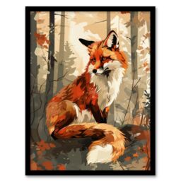 "Artery8 Wall Art Print Red Fox Autumn Forest Landscape Portrait Design Art Framed Poster in Black - Size: W12"" x H16""" - thumbnail 1