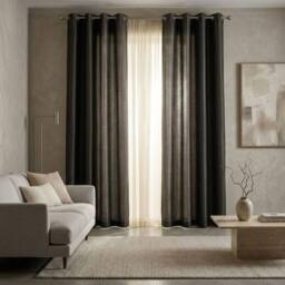 HOME LUXE INTERIOR Black Faux Silk Fully Lined Eyelet Curtains - 1 Pair, 66inches x 54inches - Size: 167 cm width x 137 cm drop - thumbnail 2