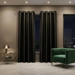 HOME LUXE INTERIOR Black Faux Silk Fully Lined Eyelet Curtains - 1 Pair, 66inches x 54inches - Size: 167 cm width x 137 cm drop - thumbnail 4
