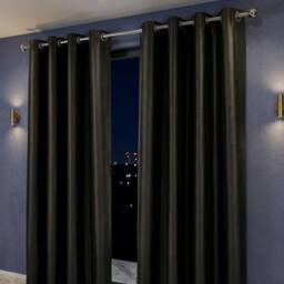 HOME LUXE INTERIOR Black Faux Silk Fully Lined Eyelet Curtains - 1 Pair, 66inches x 54inches - Size: 167 cm width x 137 cm drop - thumbnail 6