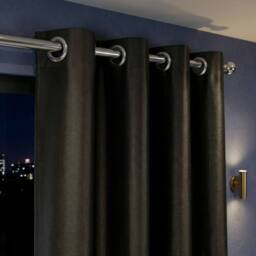 HOME LUXE INTERIOR Black Faux Silk Fully Lined Eyelet Curtains - 1 Pair, 66inches x 54inches - Size: 167 cm width x 137 cm drop - thumbnail 5