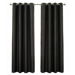 HOME LUXE INTERIOR Black Faux Silk Fully Lined Eyelet Curtains - 1 Pair, 66inches x 54inches - Size: 167 cm width x 137 cm drop