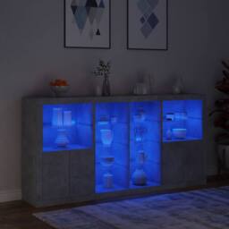Berkfield Home Sideboard with LED Lights Concrete Grey 202x37x100 cm - Size: 202 x 37 x 100 cm - thumbnail 5