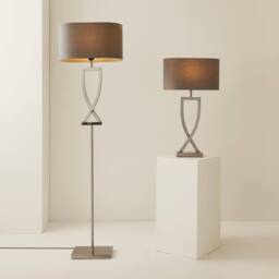 ValueLights Katniss Metal Industrial Tall Table Lamp with Linen Shade & Bulb in Silver - thumbnail 6