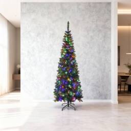 Shatchi Pre-Lit Artificial Slim Christmas Green Pencil Tree Multicolour LEDs Pointed Tips with Metal Stand - Size: 5ft - thumbnail 9