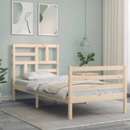 Berkfield Home Beautiful Bed Frame with Headboard 100x200 cm Solid Wood in Light Tan - thumbnail 4