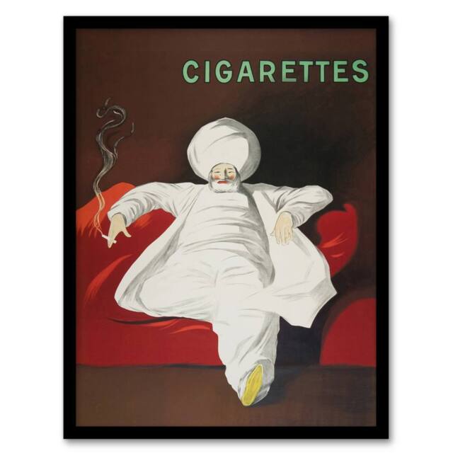 Artery8 JOB Advert Relaxing Man Vintage Framed Wall Art Print Cappiello in Red - Size: A4 - image 1