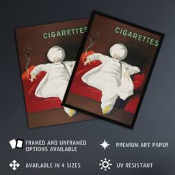 Artery8 JOB Advert Relaxing Man Vintage Framed Wall Art Print Cappiello in Red - Size: A4 - thumbnail 2