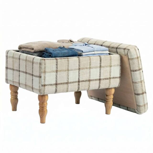Havendro Linen Fabric Upholstered Footstool with Removable Top - image 1