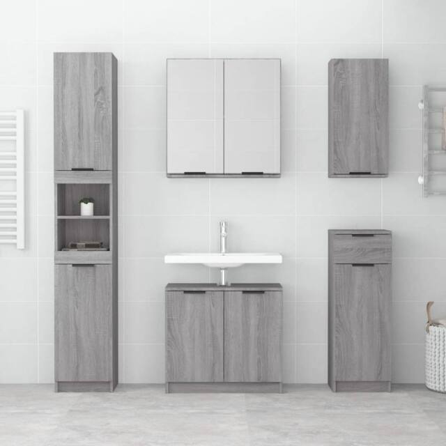 Berkfield Home Durable Bathroom Cabinet Grey Sonoma 32x34x188.5 cm Engineered Wood - image 1