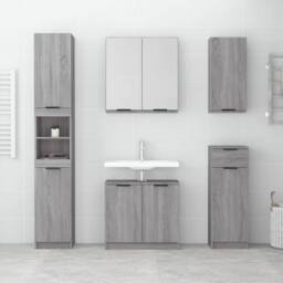 Berkfield Home Durable Bathroom Cabinet Grey Sonoma 32x34x188.5 cm Engineered Wood - thumbnail 1
