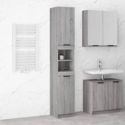Berkfield Home Durable Bathroom Cabinet Grey Sonoma 32x34x188.5 cm Engineered Wood - thumbnail 2