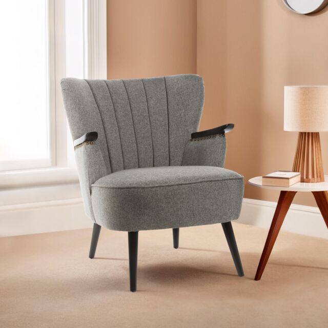 Orsina Comfortable Grey Lounge Chair With Curved Backrest, Spacious & Modern Highback Room Chair For Bedrooms in Dark Grey - image 1