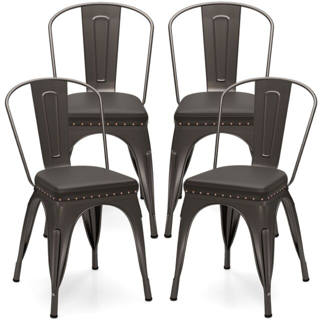 Costway Metal Dining Chair Set of 4 Indoor Stackable Kitchen Chairs in Dark Grey - image 1