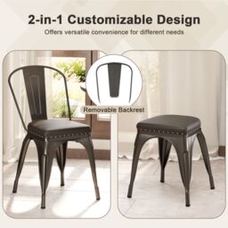 Costway Metal Dining Chair Set of 4 Indoor Stackable Kitchen Chairs in Dark Grey - thumbnail 8