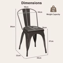 Costway Metal Dining Chair Set of 4 Indoor Stackable Kitchen Chairs in Dark Grey - thumbnail 2