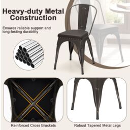 Costway Metal Dining Chair Set of 4 Indoor Stackable Kitchen Chairs in Dark Grey - thumbnail 7
