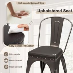 Costway Metal Dining Chair Set of 4 Indoor Stackable Kitchen Chairs in Dark Grey - thumbnail 5